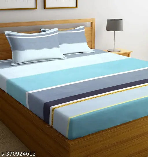 Floral multicolour striped cotton flat double bedsheets with pillow covers, supersoft and breathable, ideal for summer