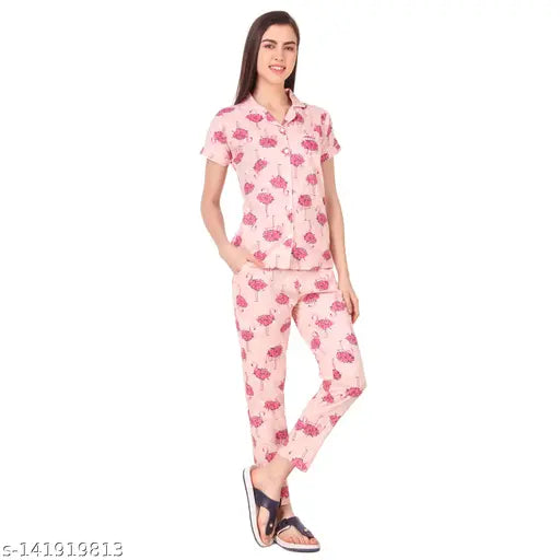 Mysaa women's rayon nightsuit for women, printed net style in short sleeves, made in India