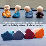 Resin resistant Little Baby Monk set of 4, car dashboard ornaments for home decor, Indian-made cartoon monks as art showpieces