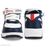 Blue synthetic leather unisex running shoes for boys and girls, lace-up design, lightweight and flexible, ideal for active play