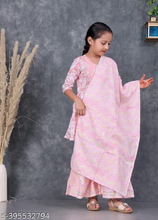 Embroidered Rayon KIDAS SARARA SET, three-quarter sleeves for kids aged 3-14 years, India-made clothing on display