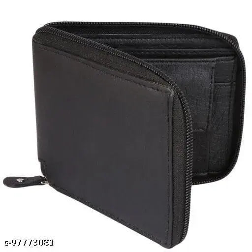 Brown faux leather Classic World men's zip wallet, 2 compartments, 5 card slots, ideal gift