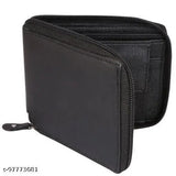 Brown faux leather Classic World men's zip wallet, 2 compartments, 5 card slots, ideal gift