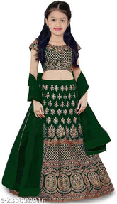 Taffeta Silk semi-stitched ethnic wear kid's Lehenga Choli, embellished with intricate embroidery. Perfect for parties or festivals, India origin