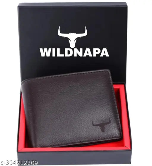Brown leather wallet for men, genuine branded Napa leather with RFID blocking, features 2 compartments and a sleek design, perfect for everyday use