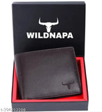 Brown leather wallet for men, genuine branded Napa leather with RFID blocking, features 2 compartments and a sleek design, perfect for everyday use