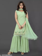 Sequence Embroidered Women's Ready-to-Wear Kurti Sharara with Dupatta Set, Georgette fabric - Indian fashion trend for weddings, festivals, parties