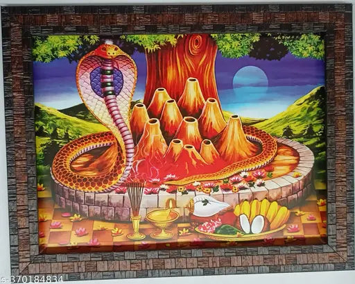 12x9 inch Indian wall hanging photo frame for Naaga Devata, Naaga Panchami celebration featuring Nagaamma Puttu design
