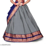 South Indian princess bridal lehenga choli set in cotton blend, art silk, and chanderi silk. Unstitched for custom sizing from 11-15 years or free size. Solid floral lehenga and solid zari top and dupatta