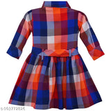 Multicolor cotton frock dress, long sleeves, printed pattern on 7-8 year old girl, India origin