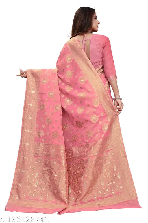 Pink Chanderi Silk Sahi Jacquard Saree, ideal for traditional events and perfect gift