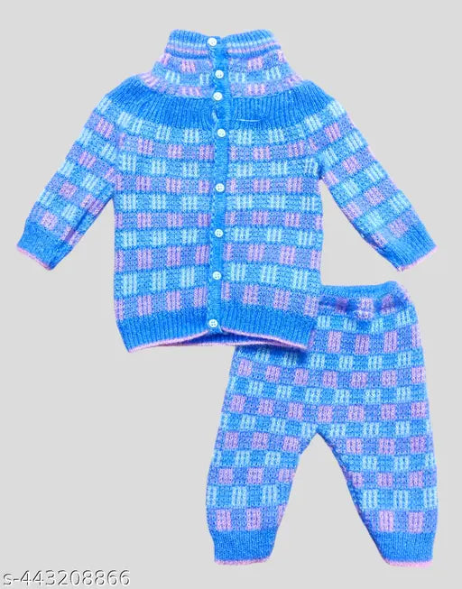Blue kids winter wear: baby sweater set for 0-12 months, newborn and toddler sizes from India