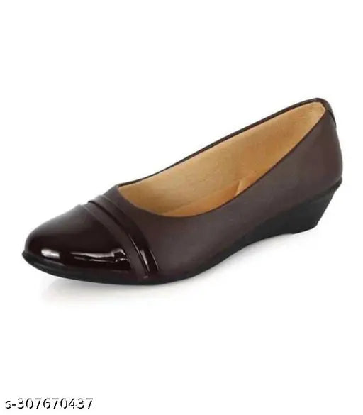 Synthetic leather brown ballet flats for women (MAHI LOOKS), solid pattern, slip-on style, sizes: IND-3 to IND-9