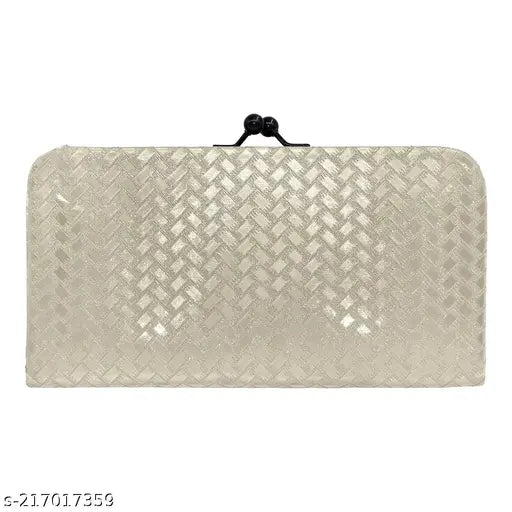 Shining glittering PU-leather hand wallet/clutch, check design premium collection, slim ladies purse with three compartments, free size (L: 21in W: 2in)