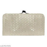 Shining glittering PU-leather hand wallet/clutch, check design premium collection, slim ladies purse with three compartments, free size (L: 21in W: 2in)