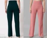 Cotton lycra bell bottom trousers for women in combo, solid net pattern, two pieces in sizes XS-XL, Indian origin