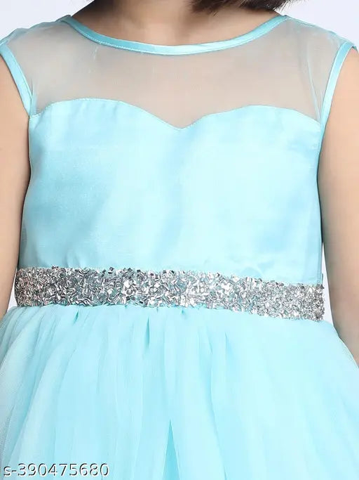 Sky blue embellished net dress for girls party wear (2-3, 4-5 yrs), toy balloon design, Indian origin