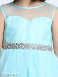 Sky blue embellished net dress for girls party wear (2-3, 4-5 yrs), toy balloon design, Indian origin