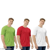 Trendy pack of 3 poly blend half sleeve round neck t-shirts for men, solid colors, M & L sizes from India