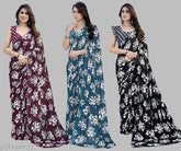 Printed Georgette saree pack of 3, free size, India-origin