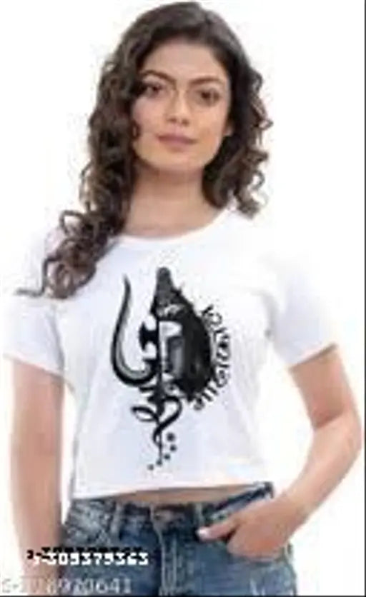 Printed net polyester half-t shirt Mahakal, vibrant Indian style for women's fashion