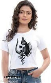 Printed net polyester half-t shirt Mahakal, vibrant Indian style for women's fashion
