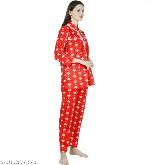 Winter Taausha woolen night suit, printed heart love design, comfortable Woolen cotton for daily winters wear