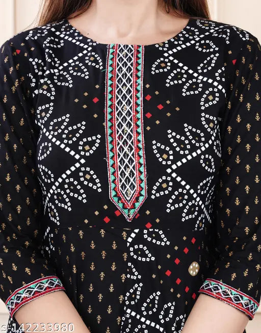 Rayon printed Anarkali Kurta, three-quarter sleeve women's fashion, India