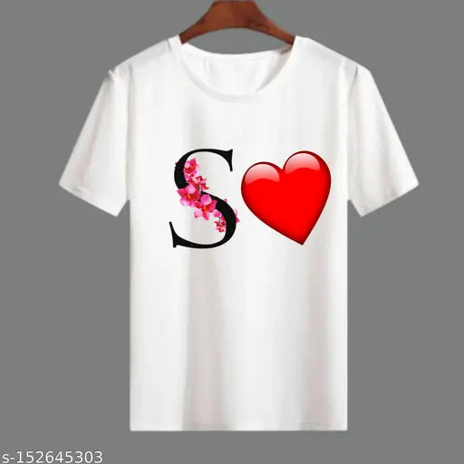 Polyester S Alphabet Heart Trendy T-Shirt, comfy and lightweight, trendy print on short sleeves