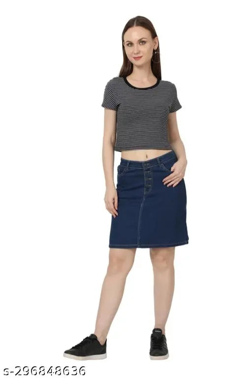 Solid denim Aline skirt, high-quality Indian export