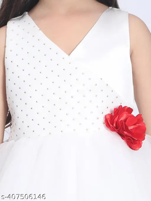 White net party dress for kids, embellished sleeveless style, perfect for age 1-2 to 3-4 years