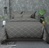 Grey premium cotton checkered pattern flat sheet, 300 TC, king size for double bed with 2 pillow covers, DWORTH brand