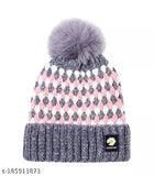 Assorted color wool women's winter beanie hat with faux fur pom-pom. Ultra-thick dual layered, chunky knit construction is incredibly warm