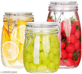 Clear glass airtight storage jars (750ml, 1000ml, 1500ml) for kitchen, ideal for jam, mayonnaise, oats, cookies, and dry fruits