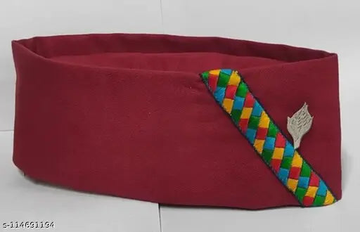 Maroon & black Pahadi Modi topis, traditional Indian flat caps in cotton
