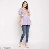 Mauve rayon embroidered top, long sleeves, Indian handcrafted women's fashion