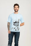 Stylish printed cotton blend round neck t-shirt for men, India origin, short sleeves, unique back and front drop shoulder design