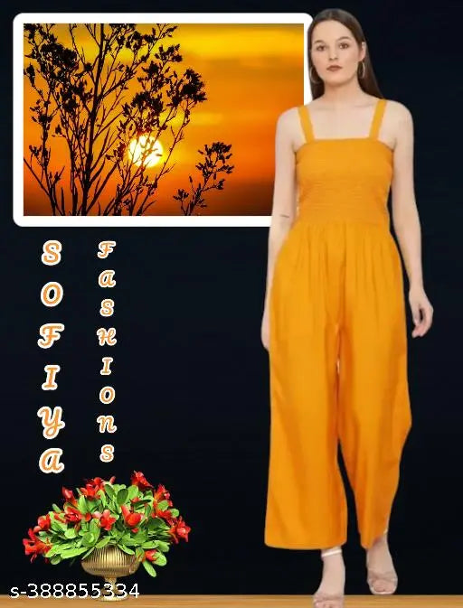 Stylish acrylic jumpsuit for pretty girls, sleeveless and solid pattern. Perfect for parties, casual, formal events. Made in India