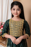 Embroidered cotton kurti and palazzo set for kids girls, latest anarkali style in Naira cut with round neck, available in various sizes from India