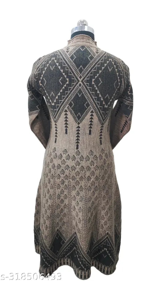 Woolen anarkali kurti, Vardhaman Rainbow yarn, long sleeves, printed combo, direct from manufacturer