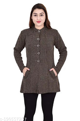 Grey woolen sweater for girls, long sleeves, solid pattern by Rahima Garments