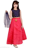 Girls' polka dot silk blend Lehenga Choli and net Dupatta in Art Silk, semi-stitched and embellished ethnic wear for 10-14 years old, inspired by Indian celebrity styles and trends