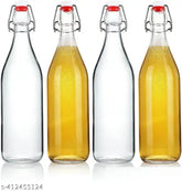 Clear glass home brewing bottles, airtight rubber seal flip caps (pack of 4) - ideal for carbonated drinks, kombucha, soda, and juice