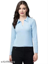 Blue cotton blend women's t-shirt, breathable, moisture-wicking, eco-friendly, stylish design, easy care, comfortable fit, versatile everyday wear