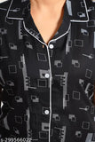 Cotton printed night suit for women (black), soft quality cotton sleepwear with lace, attractive and comfortable bedtime wear