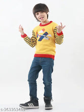 Yellow acrylic knit sweater for kids, regular fit with long sleeves and round neck