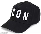Embroidered cotton black baseball cap for unisex, boys, and girls. Self-designed pattern, made in India