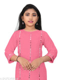 Baby pink Aari work kurti set, crepe top with embellished sleeves and palazzos, for girls aged 7-16 years