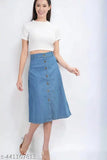 Light blue denim straight skirt for women by NOOR ENTERPRISES, size 28, 30, or 32