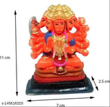 Red resin Panchmukhi Hanuman idol, intricate detailing, traditional Indian spiritual sculpture